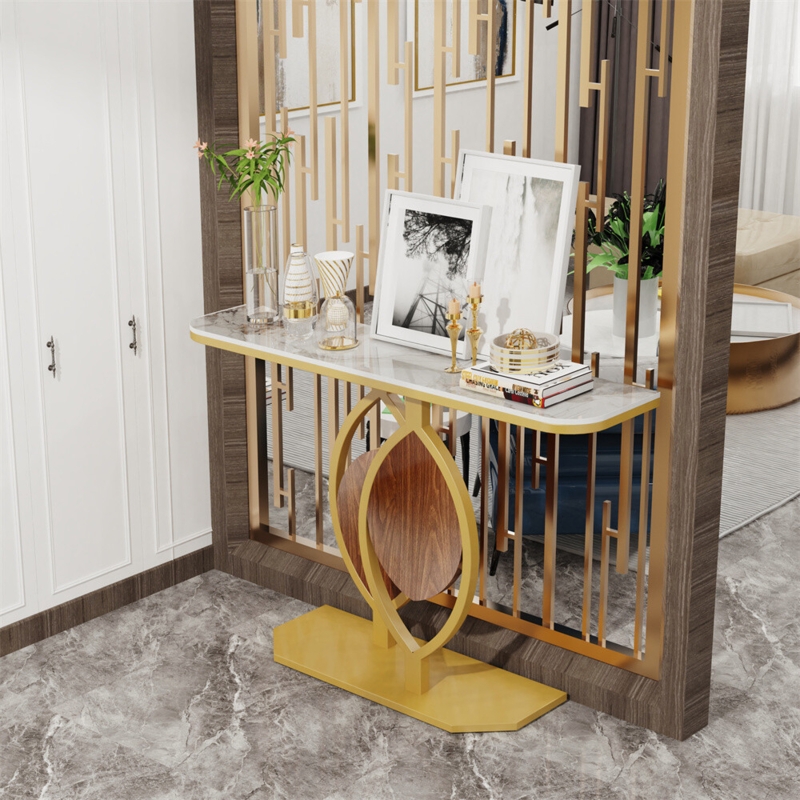 Console Table Interlocking Oval Base Polished Gold Glam Entryway