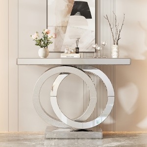 Console Table Interlocking Rings Crystal Accents Mirrored Finish