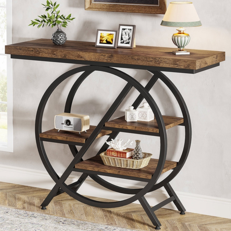 Console Table Intersecting Circles Geometric Metal 4-Tier Shelves