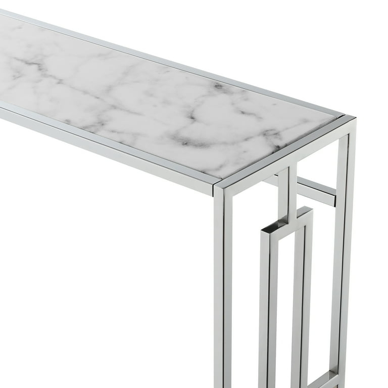 Console Table Marble Look Top Geometric Chrome Base