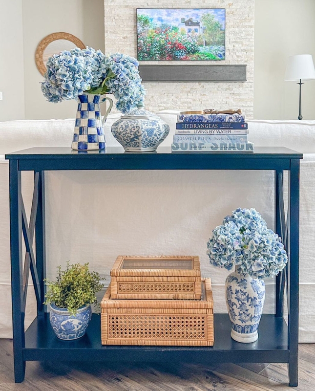 Console Table Matte Black Finish X Frame Sides Bottom Shelf