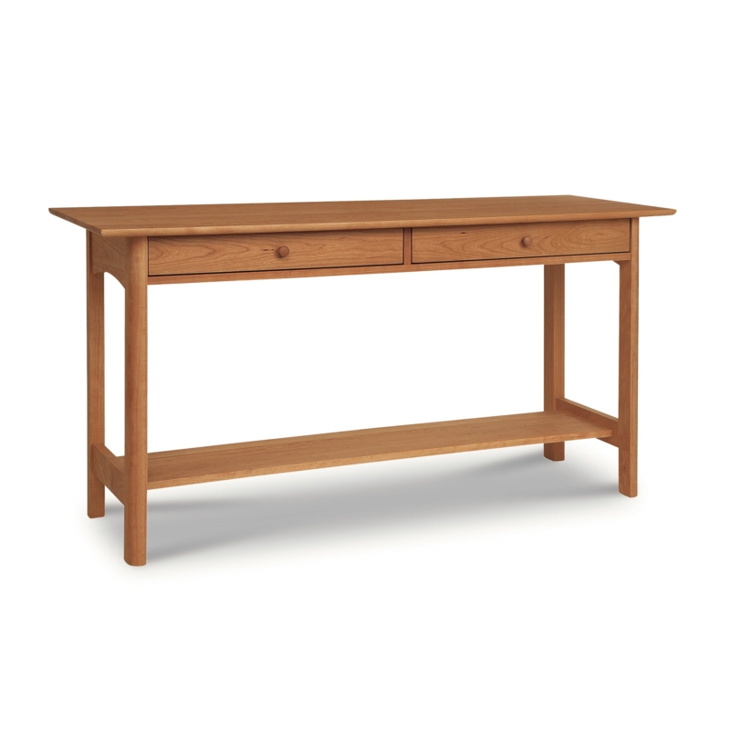 Console Table Medium Brown Two Drawers Wooden Knobs Shaker Style Console