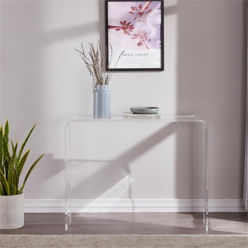 Console Table, Minimalist Acrylic U-Shaped Waterfall Silhouette.