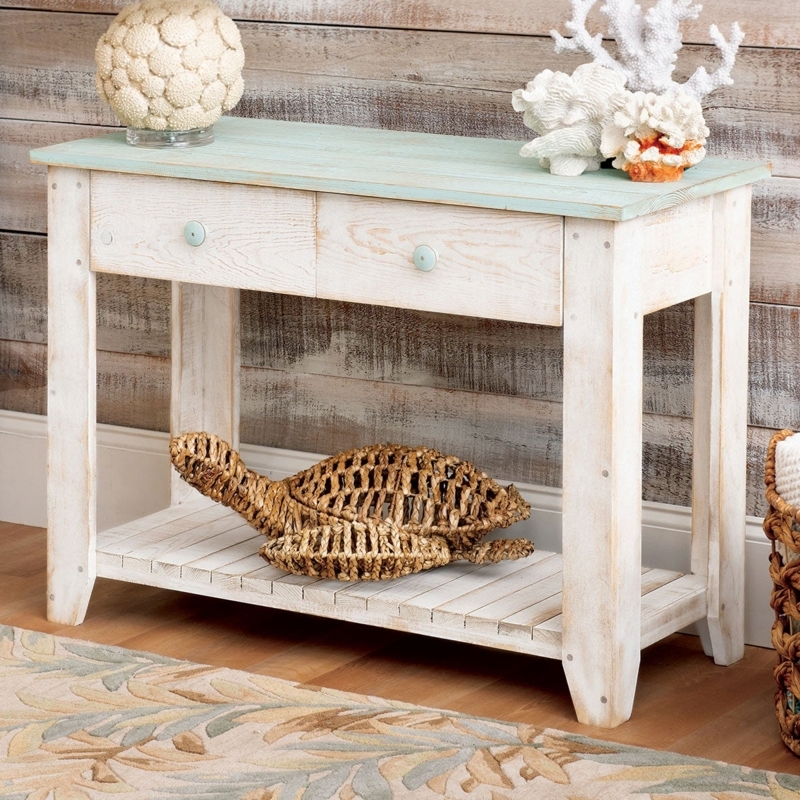 Console Table Mint Green Top Whitewashed Coastal Beach House