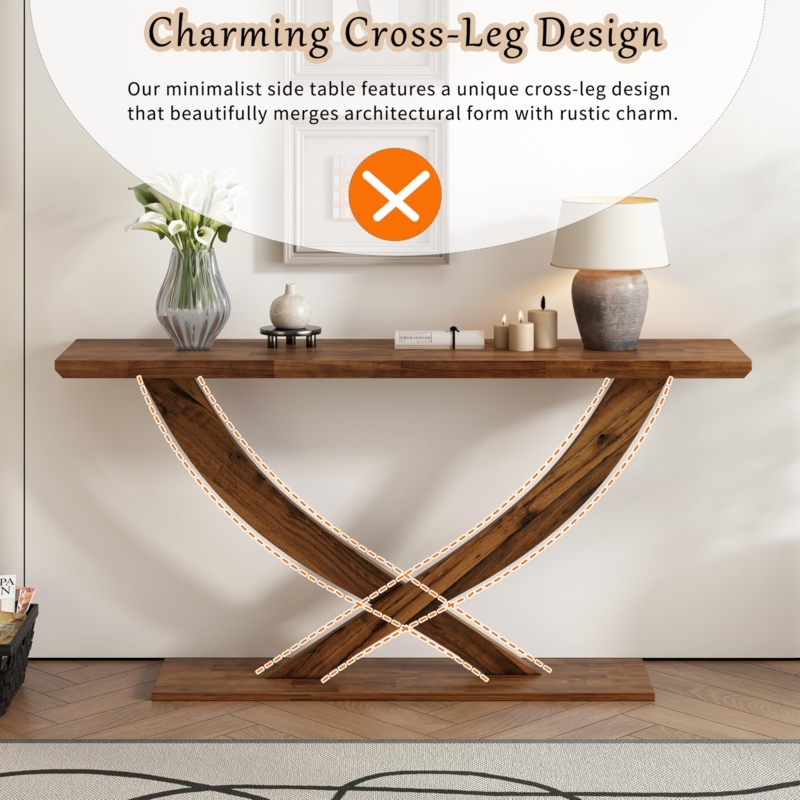 Console Table Modern Rustic Architectural Silhouette Wood Pedestal Base