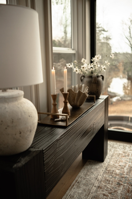 Console Table Modern Rustic Deep Etched Grain Black Finish
