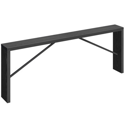 Console Table Narrow Depth Cross Brace Slab Legs Black Modern Wood