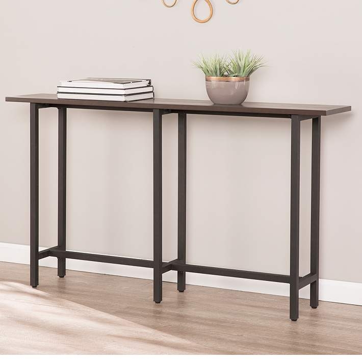 Console Table Narrow Depth Industrial Black Metal Central Support