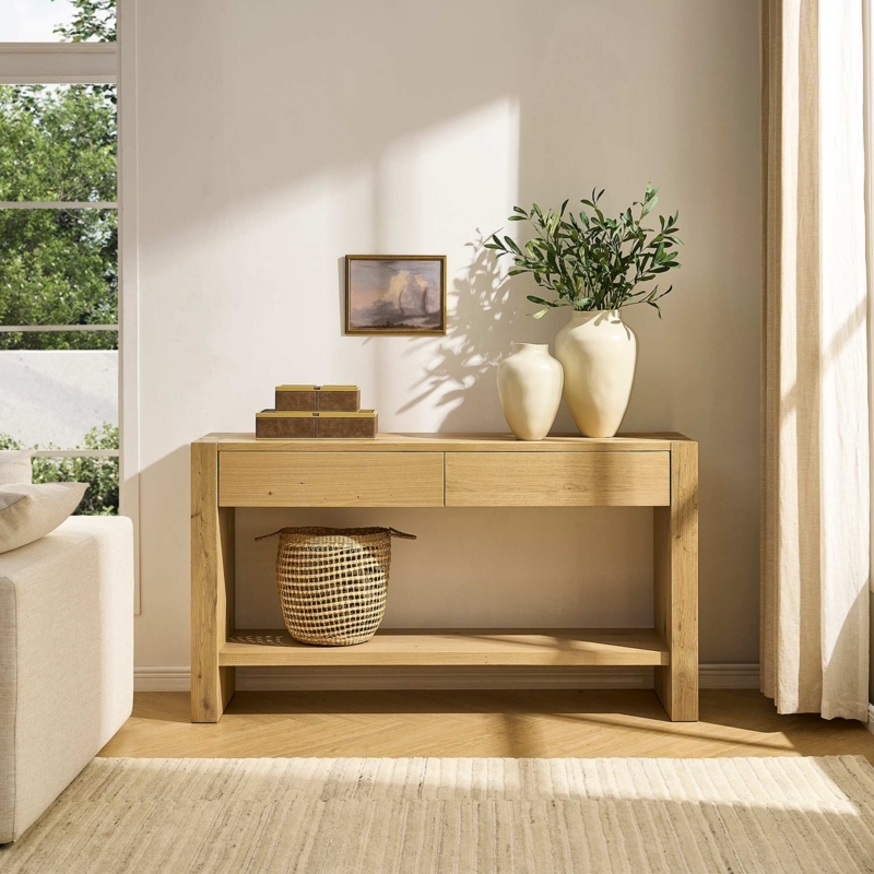 Console Table Natural Finish Handleless Design Minimalist Entryway Ideas