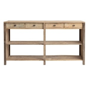 Console Table Natural Wood 60 Inch Double Open Shelves