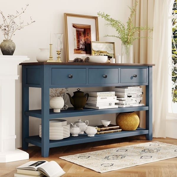 Console Table Navy Blue Wood Contrast Transitional Console Table Styling