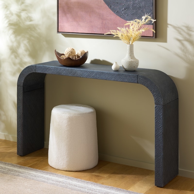 Console Table Navy Woven Texture Waterfall Edge Textured Decor