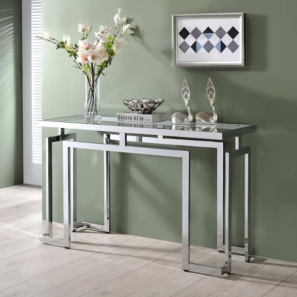 Console Table Nested Rectangular Frame Chrome Glass