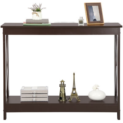 Console Table Open Two-Tier Shelving X-Frame Sides Sofa Back