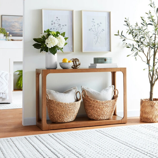 Console Table Organic Modern Warm Brown Rounded Corners Pill Shape