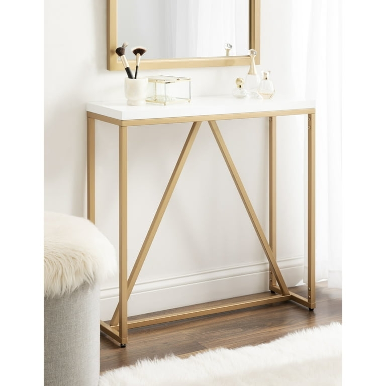 Console Table Painted Gold Geometric V Base White Top Two Tone Glam