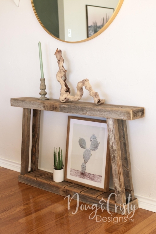 Console Table Reclaimed Look A-Frame Slim Profile Weathered Wood