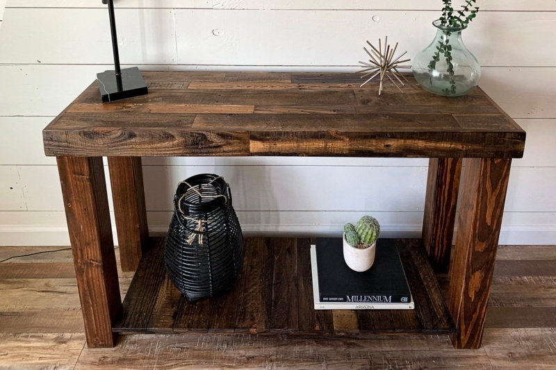 Console Table Reclaimed Plank Design Chunky Rustic Espresso Styling