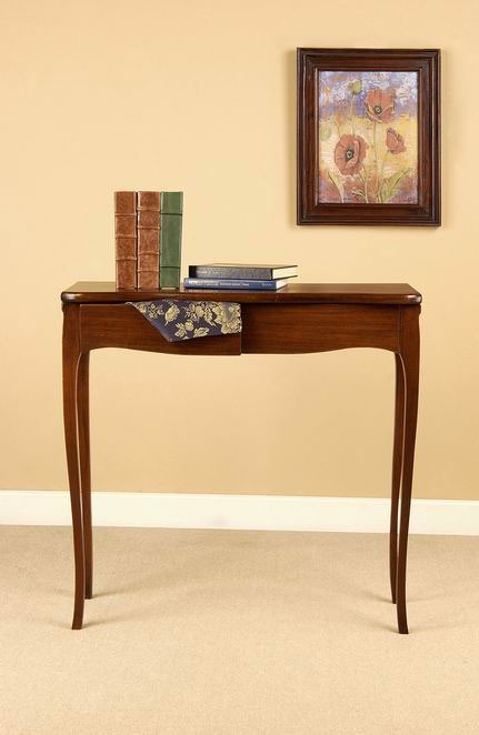 Console Table Reddish Brown Satin Finish Cabriole Legs Traditional Slim