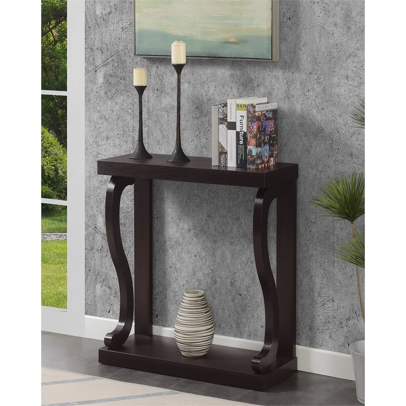 Console Table S-Curved Legs Slim Profile Dark Espresso Entryway