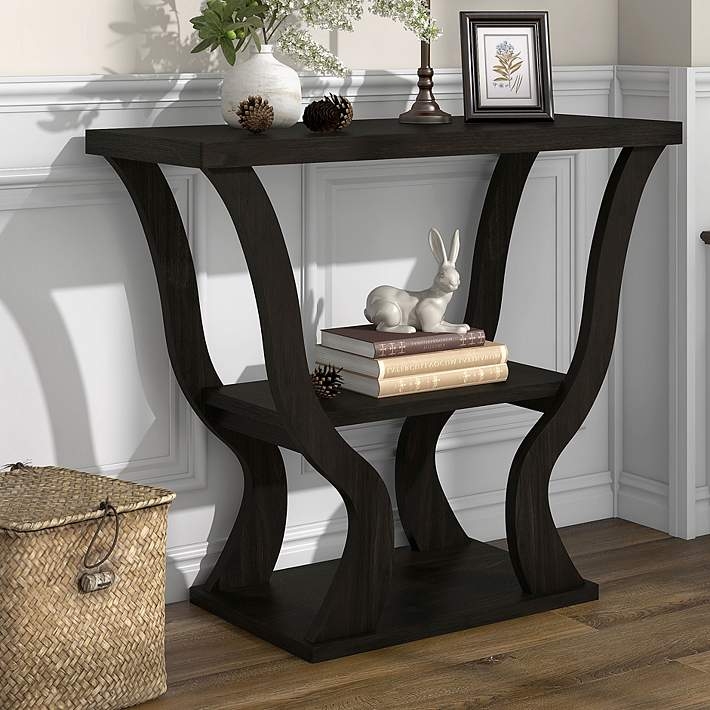 Console Table Sculptural Curved Base Three-Tier Shelving Sofa Ideas