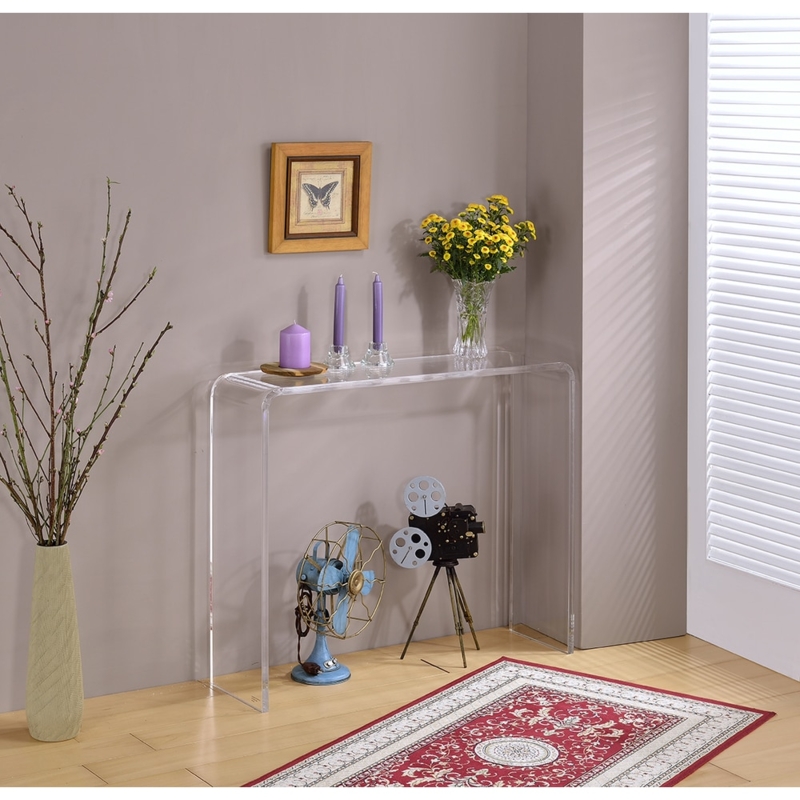 Console Table, Seamless Acrylic Waterfall U-Shape Design.