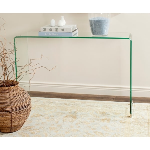 Console Table, Seamless Clear Glass Waterfall Edge U-Shape.