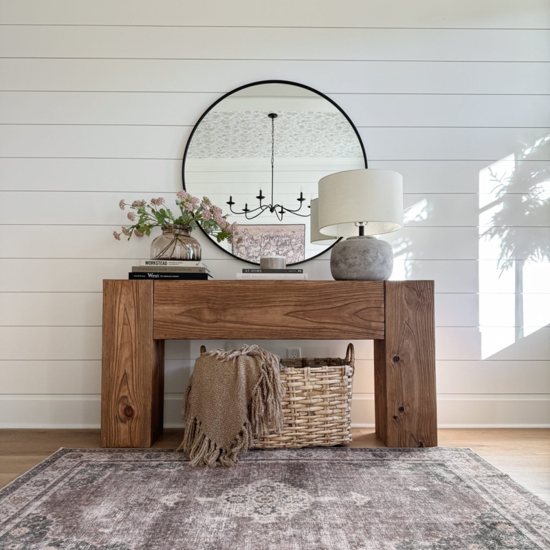 Console Table Seamless Wood Look Chunky Block Legs
