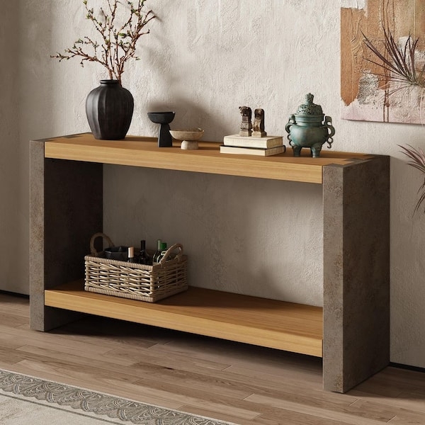 Console Table Slab Sides Stone Like Panels Industrial Open Shelving