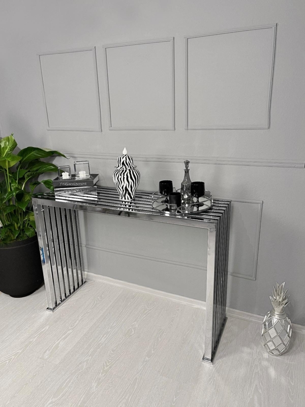 Console Table Slatted Chrome Design Narrow Profile