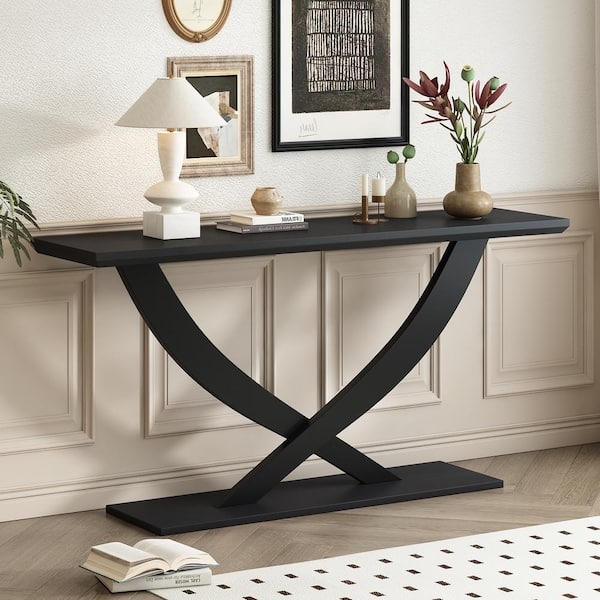 Console Table Sleek Curved X Base Black Plinth Foot Foyer Styling
