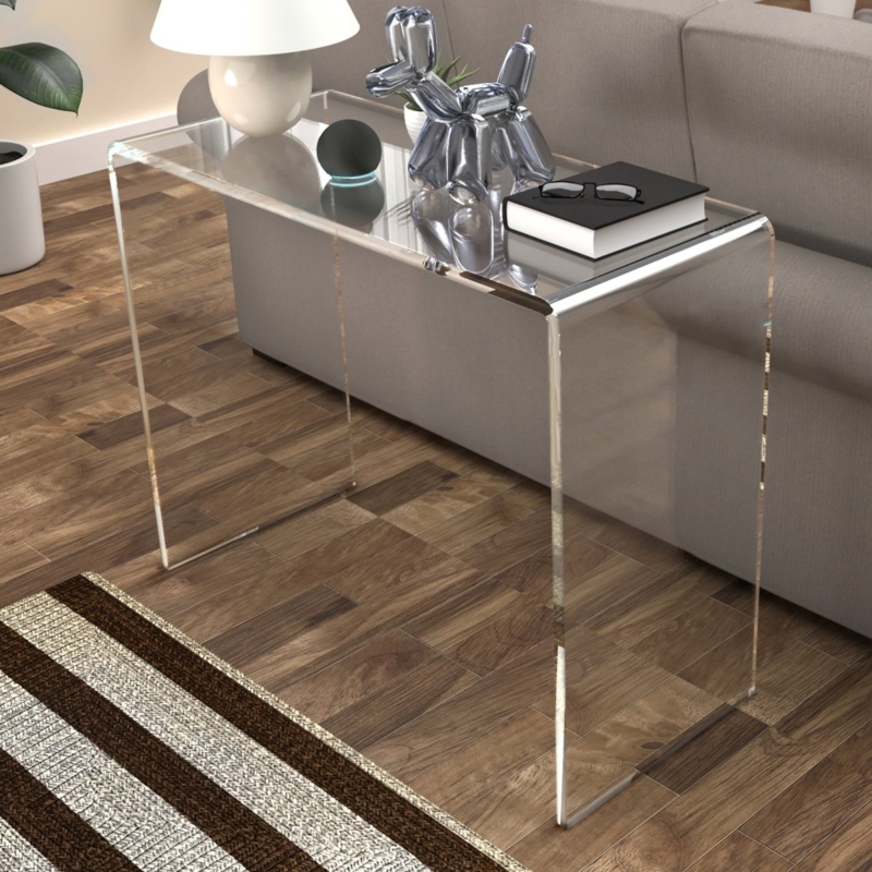 Console Table, Sleek Transparent Acrylic Waterfall Edge.