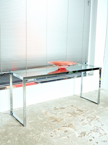 Console Table Slender Rectangular Frame Chrome Glass Top