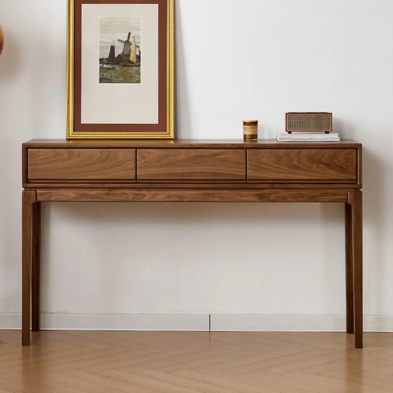 Console Table Slim Profile Flush Front Three Drawers Mid Century
