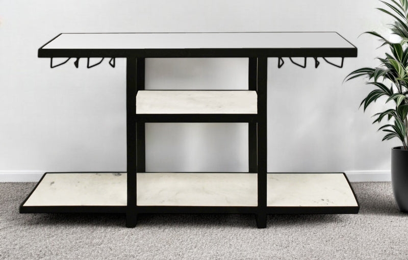 Console Table Stemware Racks Tiered Shelving Matte Black Industrial