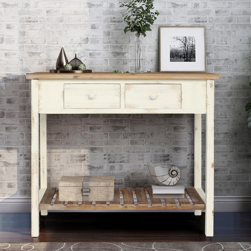 Console Table Straight Legs Two Tone Rustic Farmhouse