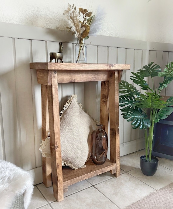 Console Table Tall Slim Profile Lower Shelf Rustic Farmhouse