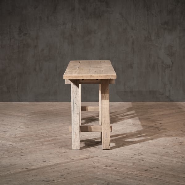 Console Table Thick Slab Top A-Frame Base Weathered Wood Minimalist