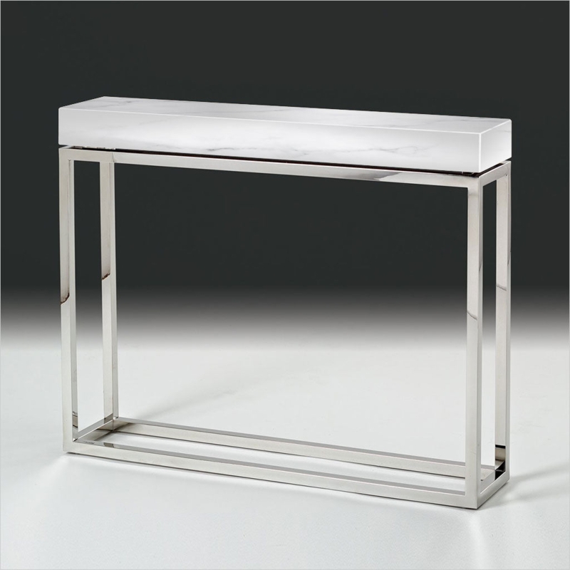 Console Table Thick Stone Top Polished Metal Frame