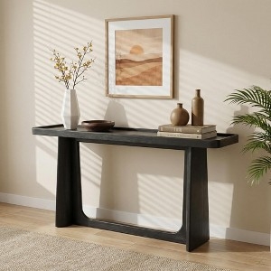 Console Table Tray Top Trapezoid Base Black Distressed Modern