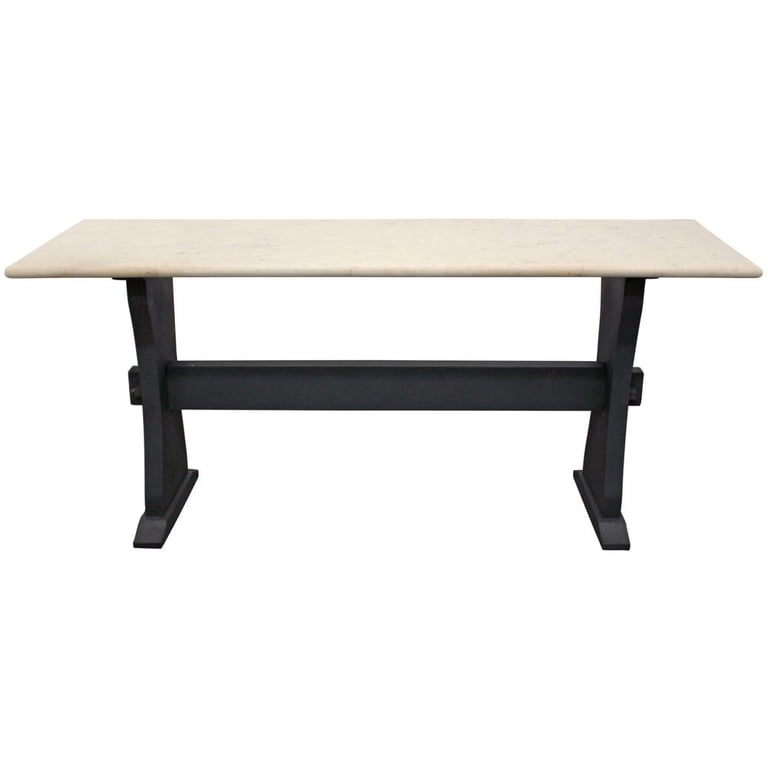 Console Table Trestle Base Matte Finish Stone Like Top Farmhouse