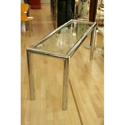 Console Table Tubular Chrome Frame Inset Glass Top