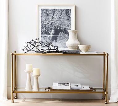 Console Table, Two-Tier Glass & Brass Frame, Modern Transitional
