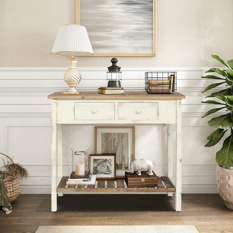 Console Table Two Tone Color Scheme Antique Natural White