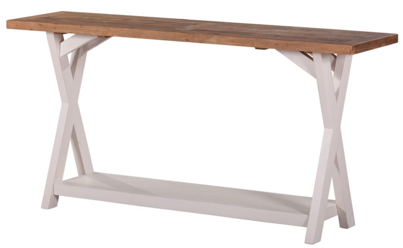 Console Table Two Tone White Wood X Frame Trestle Base Narrow Profile