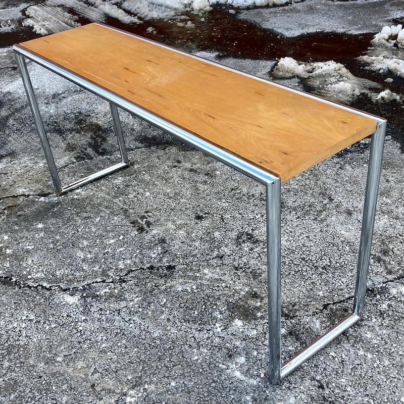 Console Table U-Shaped Legs Wood Toned Top Chrome