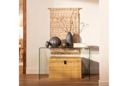 Console Table U-Shaped Silhouette Clear Glass Waterfall Edge Minimalist