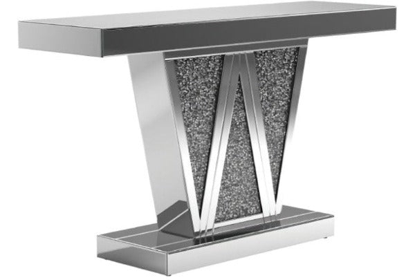 Console Table W-Shaped Pedestal Crushed Diamond Texture Mirrored
