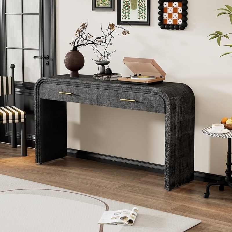 Console Table Waterfall Edge Textured Charcoal Retro Bridge Modern
