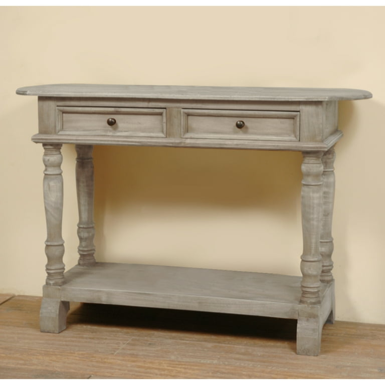Console Table Weathered Gray Turned Legs Two Drawers Rustic Farmhouse